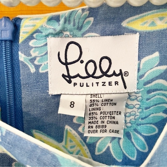 Lilly Pulitzer Dragonfly Sheath Dress Sz 8 Linen Cotton Sleeveless Blue Green - Picture 4 of 7